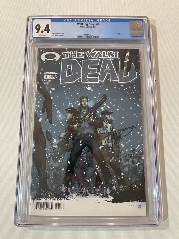 The Walking Dead #5 (Image Comics, 2004), CGC 9.4 graded comic book, Universal Blue label — front cover in its holder