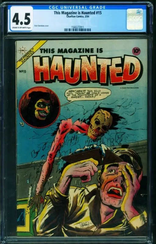 This Magazine Is Haunted #15 (Fawcett Publications, 1952), CGC 4.5 graded comic book, Universal Blue label — front cover in its holder