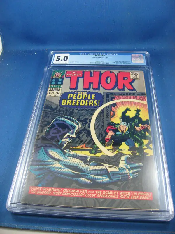 Thor #134 (Marvel Comics, 1966), CGC 5.0 graded comic book, Universal Blue label — front cover in its holder