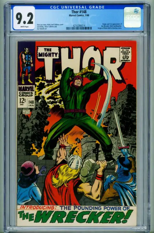 Thor #148 (Marvel Comics, 1967), CGC 9.2 graded comic book, Universal Blue label — front cover in its holder