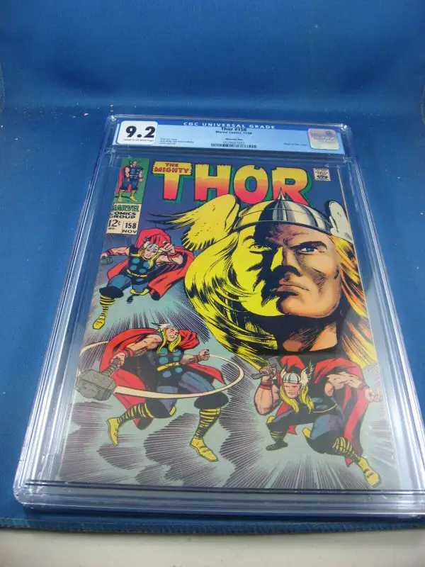 Thor #158 (Marvel Comics, 1968), CGC 9.2 graded comic book, Universal Blue label — front cover in its holder