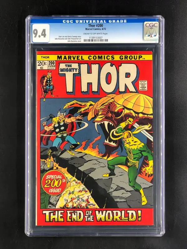 Thor #200 (Marvel Comics, 1972), CGC 9.4 graded comic book, Universal Blue label — front cover in its holder