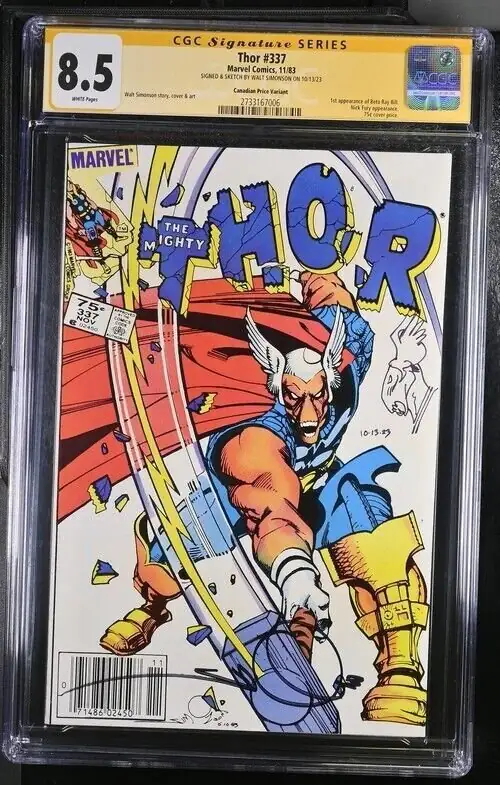 Thor #337 (Marvel Comics, 1983), CGC 8.5 graded comic book, Signature Series label — front cover in its holder