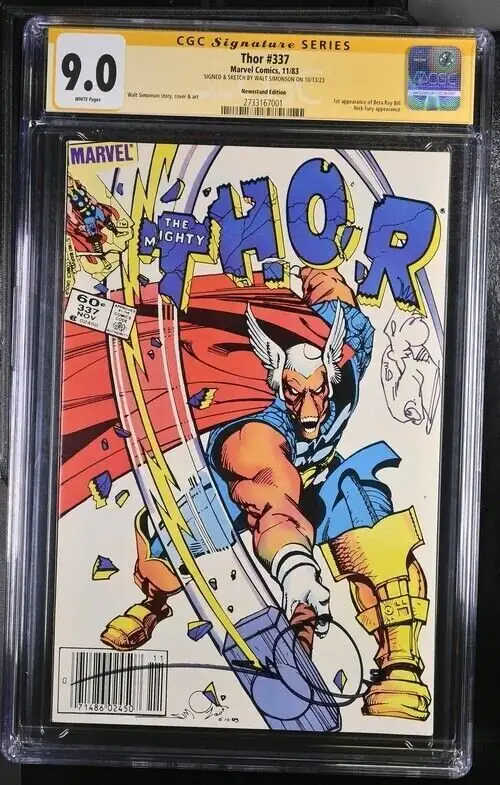 Thor #337 (Marvel Comics, 1983), CGC 9.0 graded comic book, Signature Series label — front cover in its holder