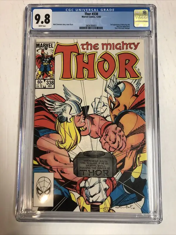 Thor #338 (Marvel Comics, 1983), CGC 9.8 graded comic book, Universal Blue label — front cover in its holder