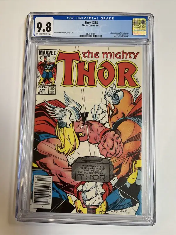 Thor #338 (Marvel Comics, 1983), CGC 9.8 graded comic book, Universal Blue label — front cover in its holder