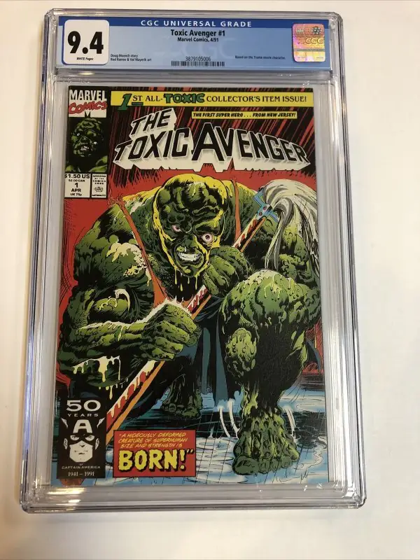 Toxic Avenger #1 (Marvel Comics, 1991), CGC 9.4 graded comic book, Universal Blue label — front cover in its holder