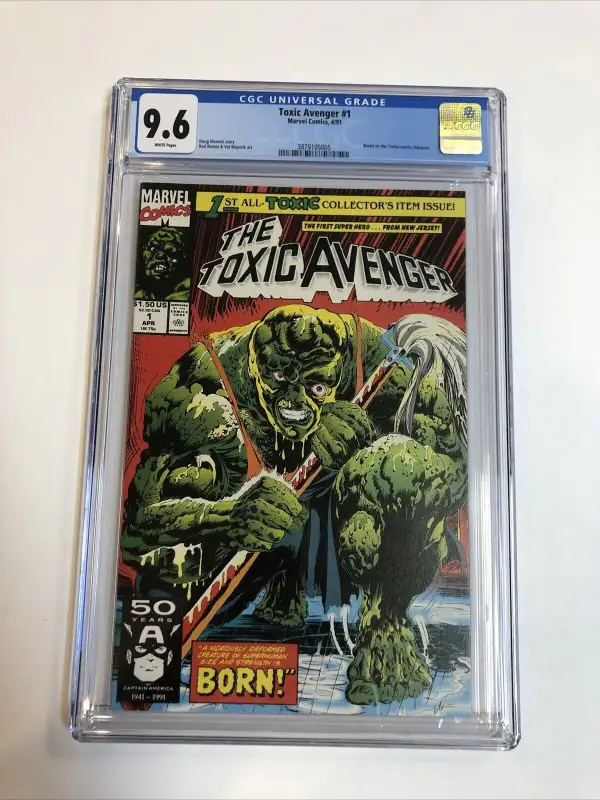 Toxic Avenger #1 (Marvel Comics, 1991), CGC 9.6 graded comic book, Universal Blue label — front cover in its holder