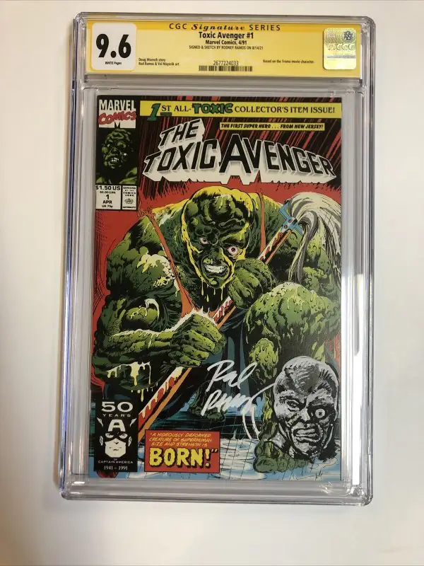 Toxic Avenger #1 (Marvel Comics, 1991), CGC 9.6 graded comic book, Universal Blue label — front cover in its holder