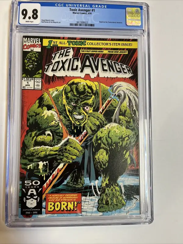 Toxic Avenger #1 (Marvel Comics, 1991), CGC 9.8 graded comic book, Universal Blue label — front cover in its holder