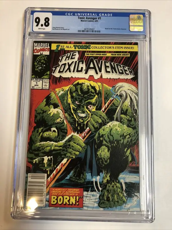 Toxic Avenger #1 (Marvel Comics, 1991), CGC 9.8 graded comic book, Universal Blue label — front cover in its holder