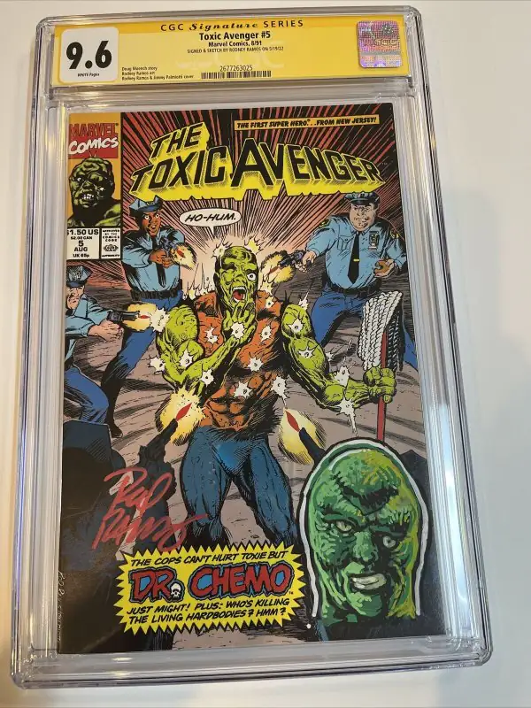 Toxic Avenger #5 (Marvel Comics, 1991), CGC 9.6 graded comic book, Signature Series label — front cover in its holder