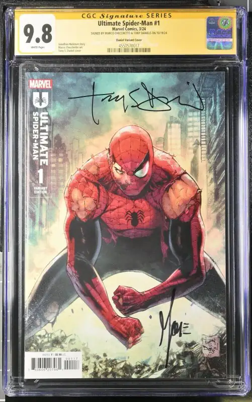 Ultimate Spider-Man #1 (Marvel Comics, 2024), CGC 9.8 graded comic book, Signature Series label — front cover in its holder