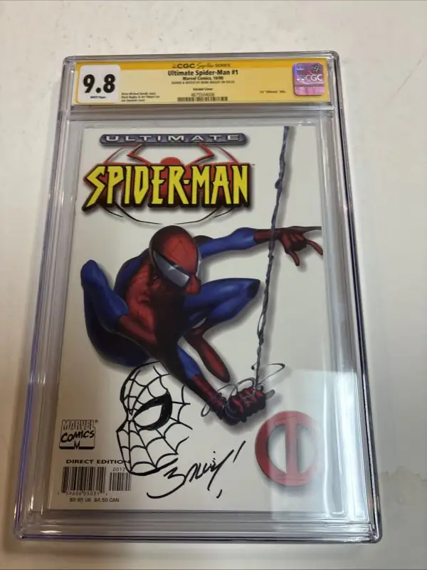 Ultimate Spider-Man #1 (Marvel Comics, 2000), CGC 9.8 graded comic book, Signature Series label — front cover in its holder