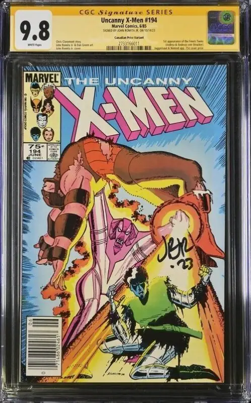 Uncanny X-Men #194 (Marvel Comics, 1985), CGC 9.8 graded comic book, Signature Series label — front cover in its holder