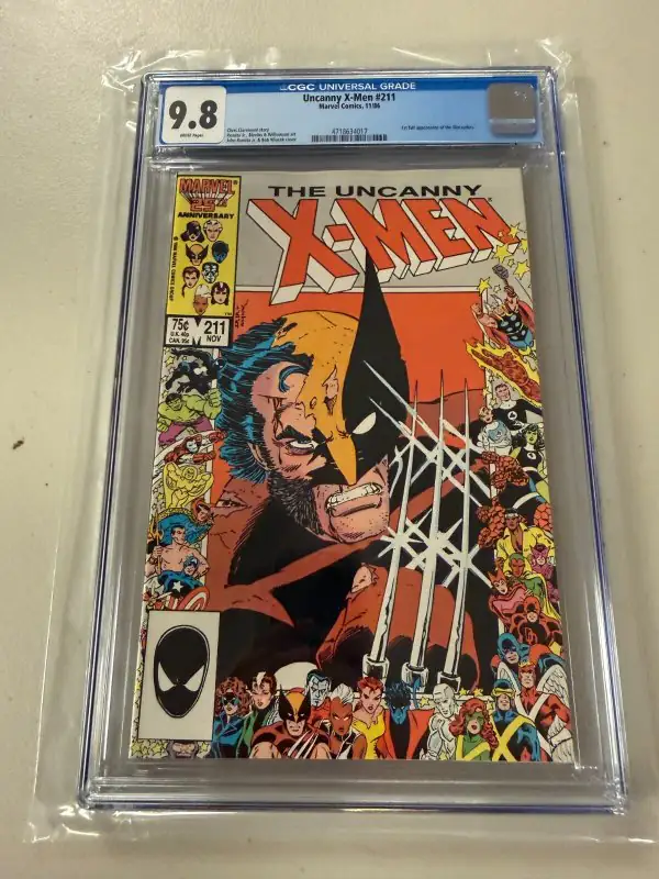 Uncanny X-Men #211 (Marvel Comics, 1986), CGC 9.8 graded comic book, Universal Blue label — front cover in its holder