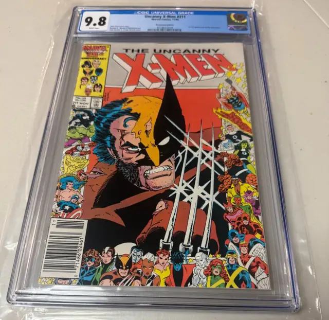 Uncanny X-Men #211 (Marvel Comics, 1986), CGC 9.8 graded comic book, Universal Blue label — front cover in its holder