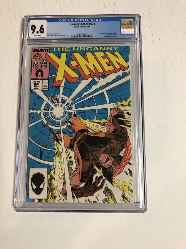 Uncanny X-Men #221 (Marvel Comics, 1987), CGC 9.6 graded comic book, Universal Blue label — front cover in its holder