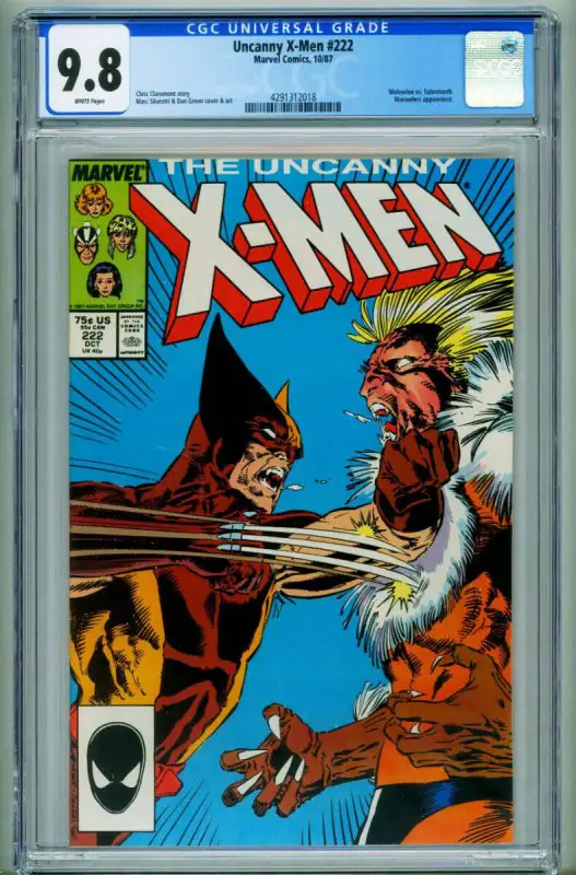 Uncanny X-Men #222 (Marvel Comics, 1987), CGC 9.8 graded comic book, Universal Blue label — front cover in its holder