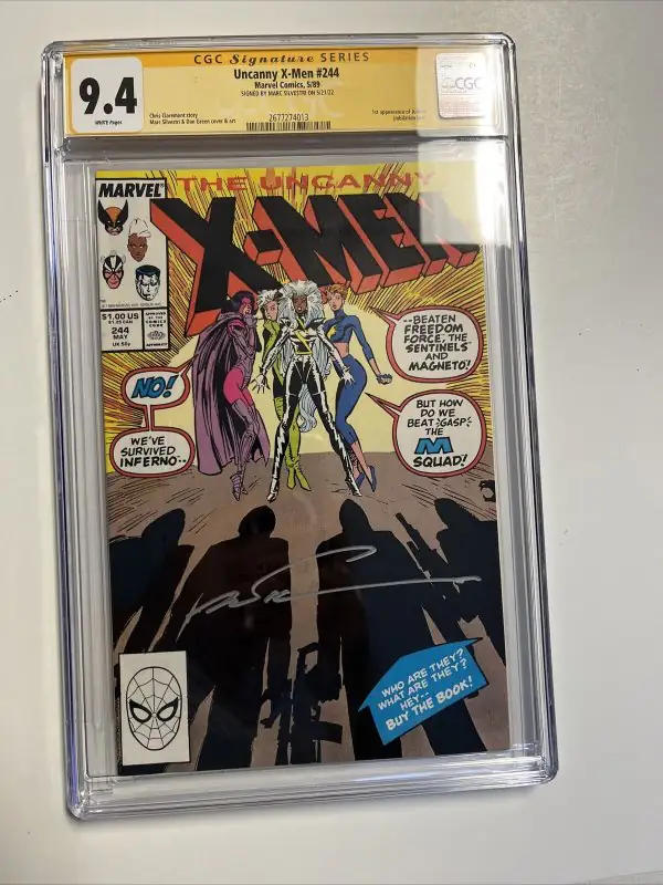 Uncanny X-Men #244 (Marvel Comics, 1989), CGC 9.4 graded comic book, Signature Series label — front cover in its holder