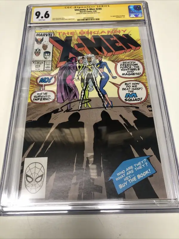 Uncanny X-Men #244 (Marvel Comics, 1989), CGC 9.6 graded comic book, Signature Series label — front cover in its holder