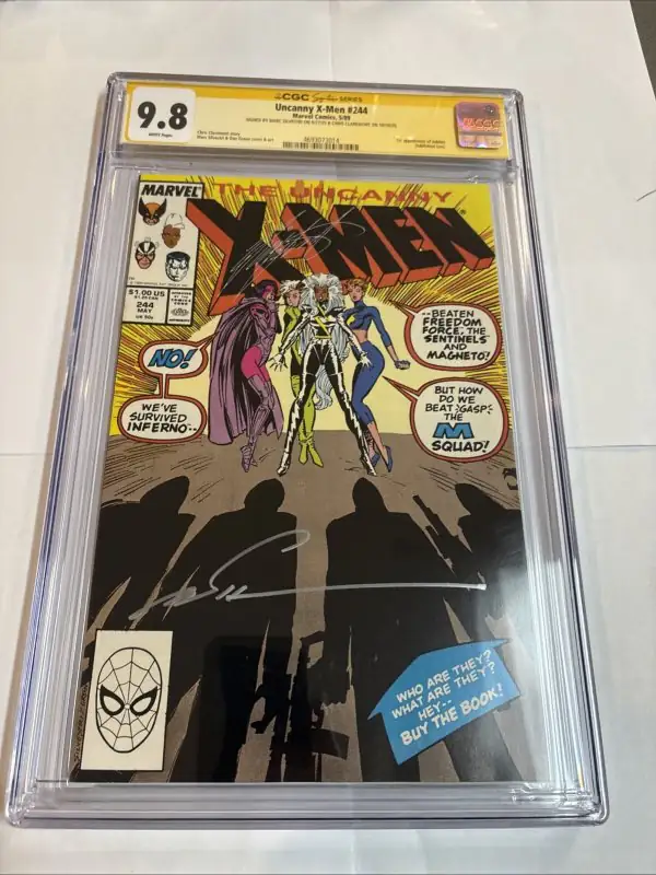Uncanny X-Men #244 (Marvel Comics, 1989), CGC 9.8 graded comic book, Signature Series label — front cover in its holder