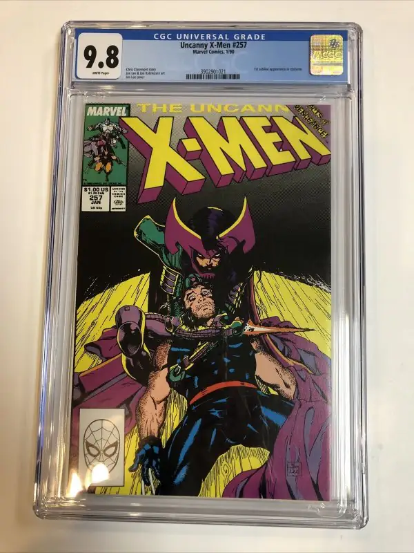 Uncanny X-Men #257 (Marvel Comics, 1990), CGC 9.8 graded comic book, Universal Blue label — front cover in its holder