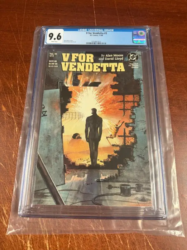V for Vendetta #3 (DC Comics, 1988), CGC 9.6 graded comic book, Universal Blue label — front cover in its holder