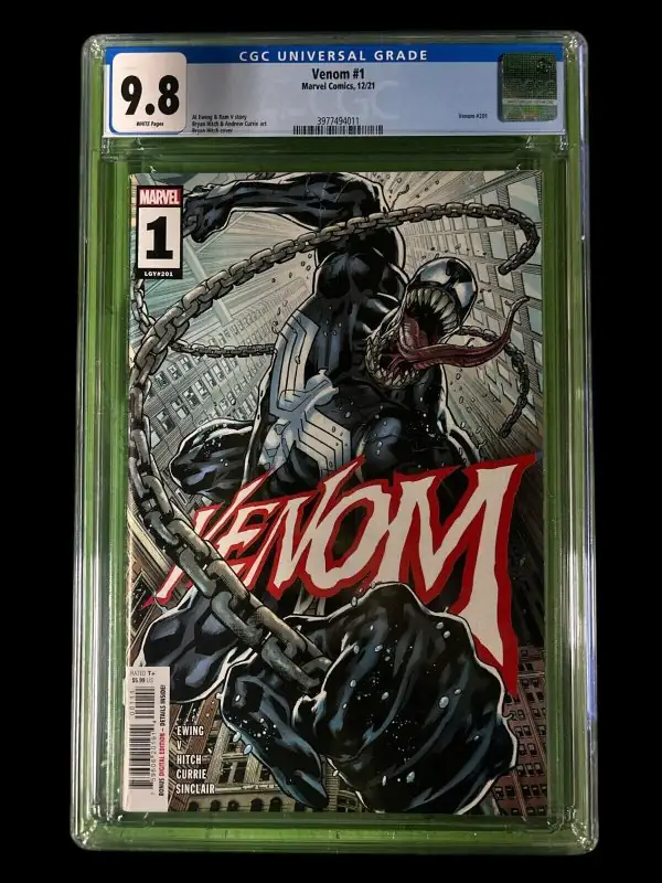 Venom #1 (Marvel Comics, 2021), CGC 9.8 graded comic book, Universal Blue label — front cover in its holder