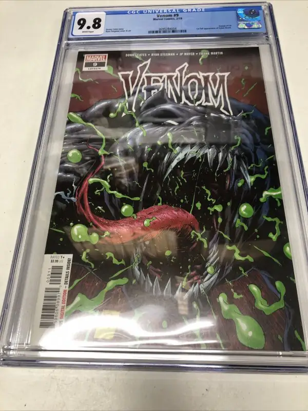 Venom #9 (Marvel Comics, 2018), CGC 9.8 graded comic book, Universal Blue label — front cover in its holder