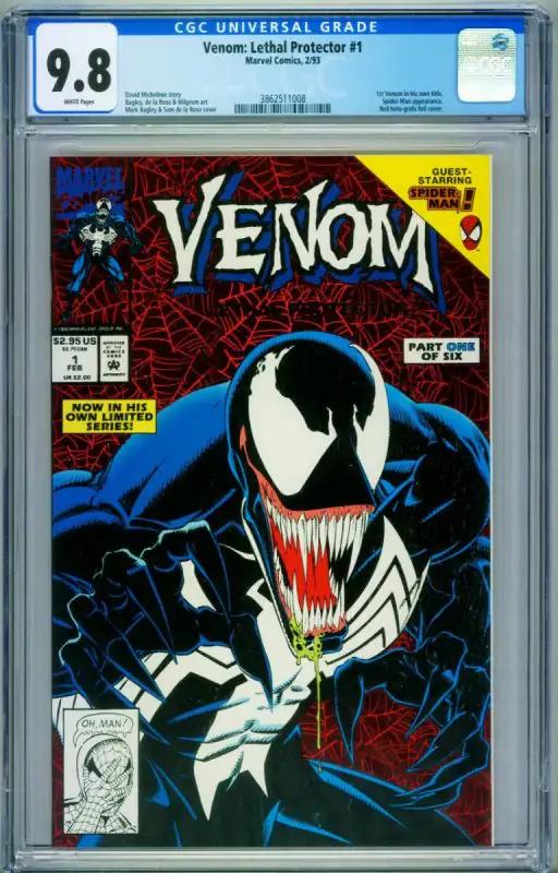 Venom: Lethal Protector #1 (Marvel Comics, 1993), CGC 9.8 graded comic book, Universal Blue label — front cover in its holder