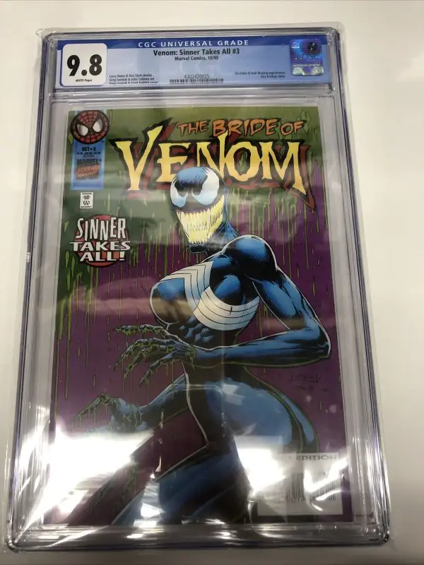 Venom: Sinner Takes All #3 (Marvel Comics, 1995), CGC 9.8 graded comic book, Universal Blue label — front cover in its holder