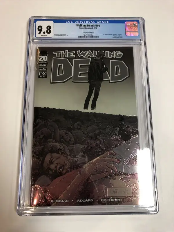 Walking Dead #100 (Image Comics, 2012), CGC 9.8 graded comic book, Universal Blue label — front cover in its holder