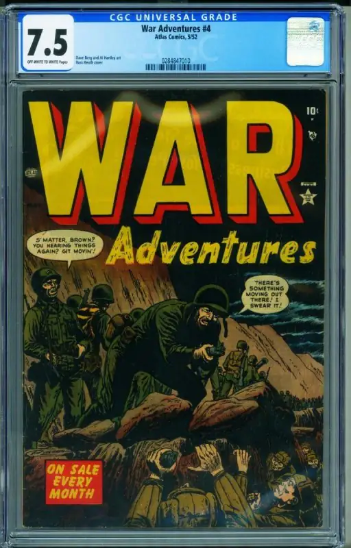 War Adventures #4 (Atlas Comics, 1952), CGC 7.5 graded comic book, Universal Blue label — front cover in its holder
