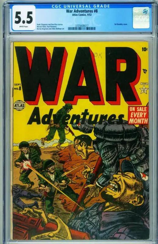 War Adventures #8 (Atlas Comics, 1952), CGC 5.5 graded comic book, Universal Blue label — front cover in its holder