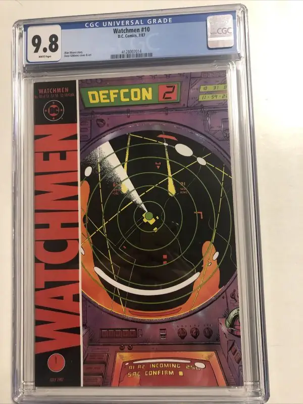 Watchmen #10 (DC Comics, 1987), CGC 9.8 graded comic book, Universal Blue label — front cover in its holder