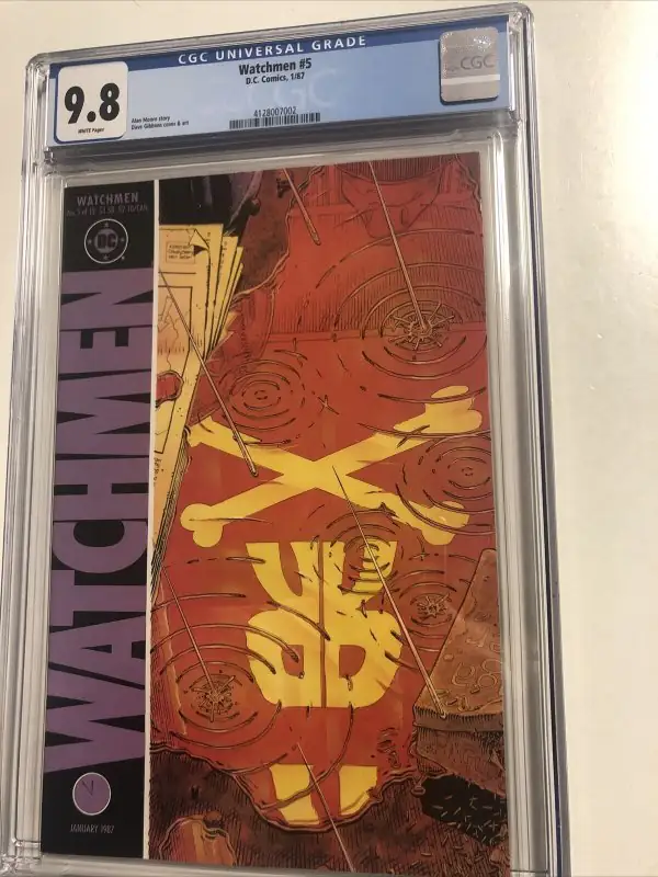 Watchmen #5 (DC Comics, 1987), CGC 9.8 graded comic book, Universal Blue label — front cover in its holder