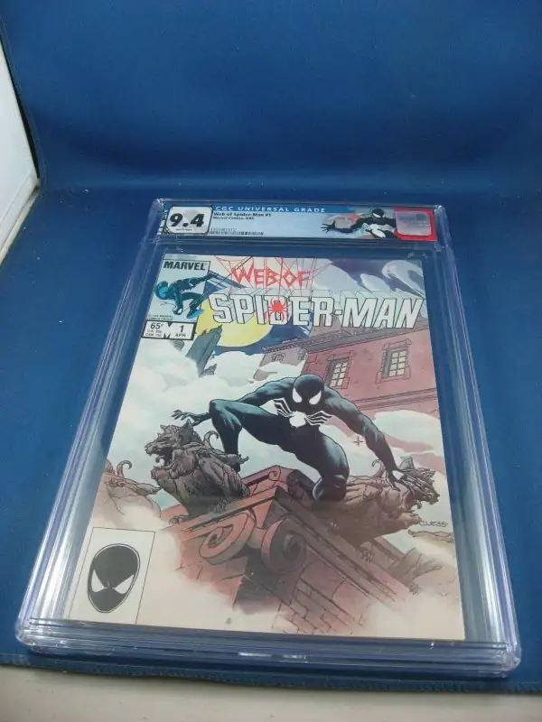 Web of Spider-Man #1 (Marvel Comics, 1986), CGC 9.4 graded comic book, Universal Blue label — front cover in its holder