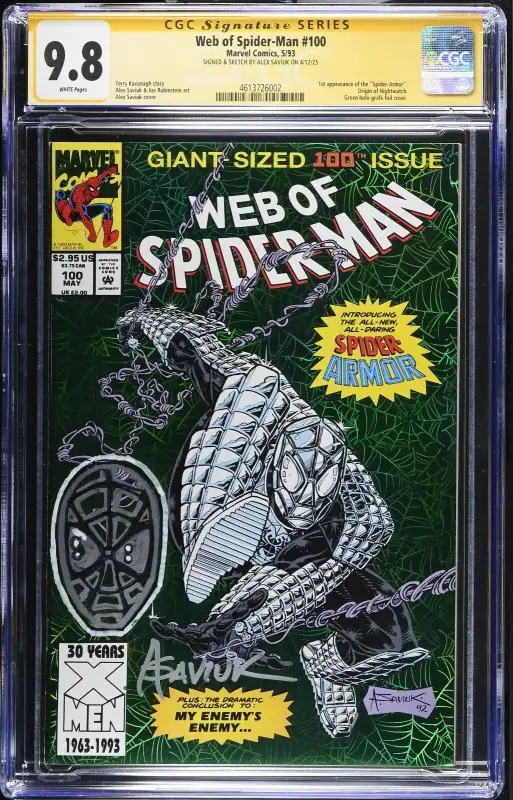 Web of Spider-Man #100 (Marvel Comics, 1993), CGC 9.8 graded comic book, Signature Series label — front cover in its holder