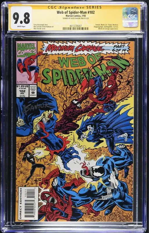 Web of Spider-Man #102 (Marvel Comics, 1993), CGC 9.8 graded comic book, Signature Series label — front cover in its holder