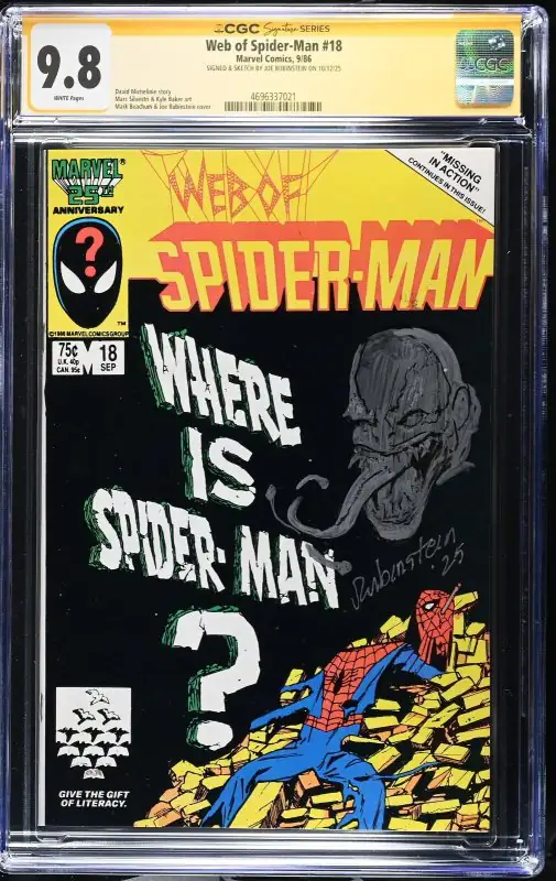 Web of Spider-Man #18 (Marvel Comics, 1986), CGC 9.8 graded comic book, Signature Series label — front cover in its holder