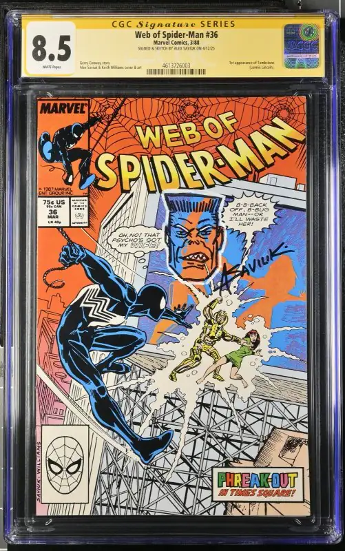 Web of Spider-Man #36 (Marvel Comics, 1988), CGC 8.5 graded comic book, Signature Series label — front cover in its holder