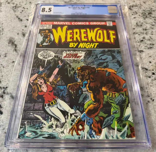 Werewolf by Night #10 (Marvel Comics, 1973), CGC 8.5 graded comic book, Universal Blue label — front cover in its holder