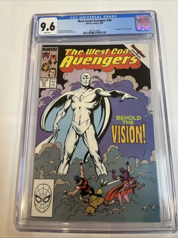 West Coast Avengers #45 (Marvel Comics, 1989), CGC 9.6 graded comic book, Universal Blue label — front cover in its holder