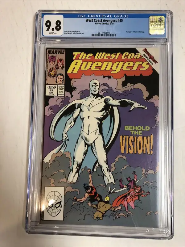 West Coast Avengers #45 (Marvel Comics, 1989), CGC 9.8 graded comic book, Universal Blue label — front cover in its holder