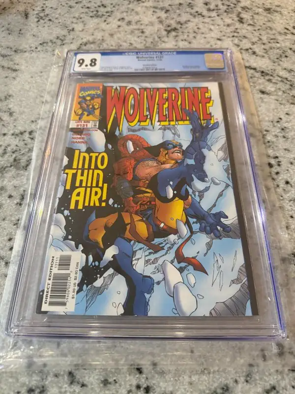 Wolverine #131 (Marvel Comics, 1998), CGC 9.8 graded comic book, Universal Blue label — front cover in its holder