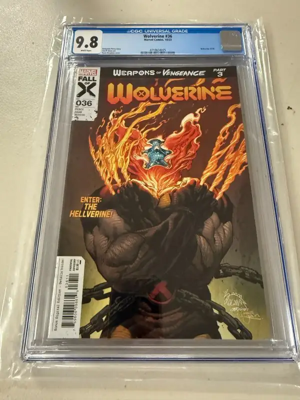Wolverine #36 (Marvel Comics, 2023), CGC 9.8 graded comic book, Universal Blue label — front cover in its holder