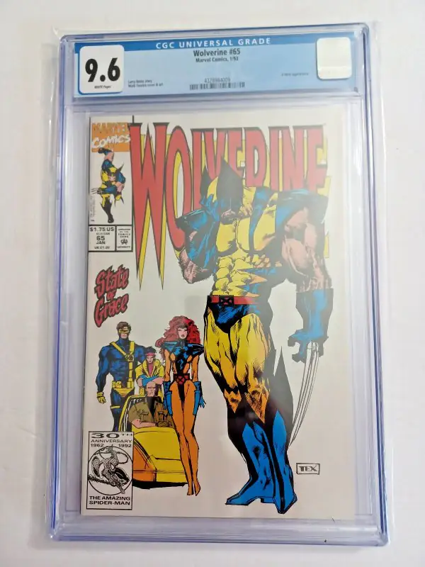 Wolverine #65 (Marvel Comics, 1992), CGC 9.6 graded comic book, Universal Blue label — front cover in its holder
