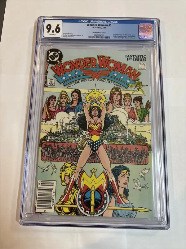 Wonder Woman #1 (DC Comics, 1987), CGC 9.6 graded comic book, Universal Blue label — front cover in its holder