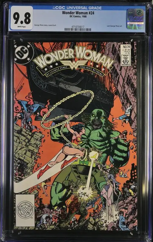Wonder Woman #24 (DC Comics, 1988), CGC 9.8 graded comic book, Universal Blue label — front cover in its holder